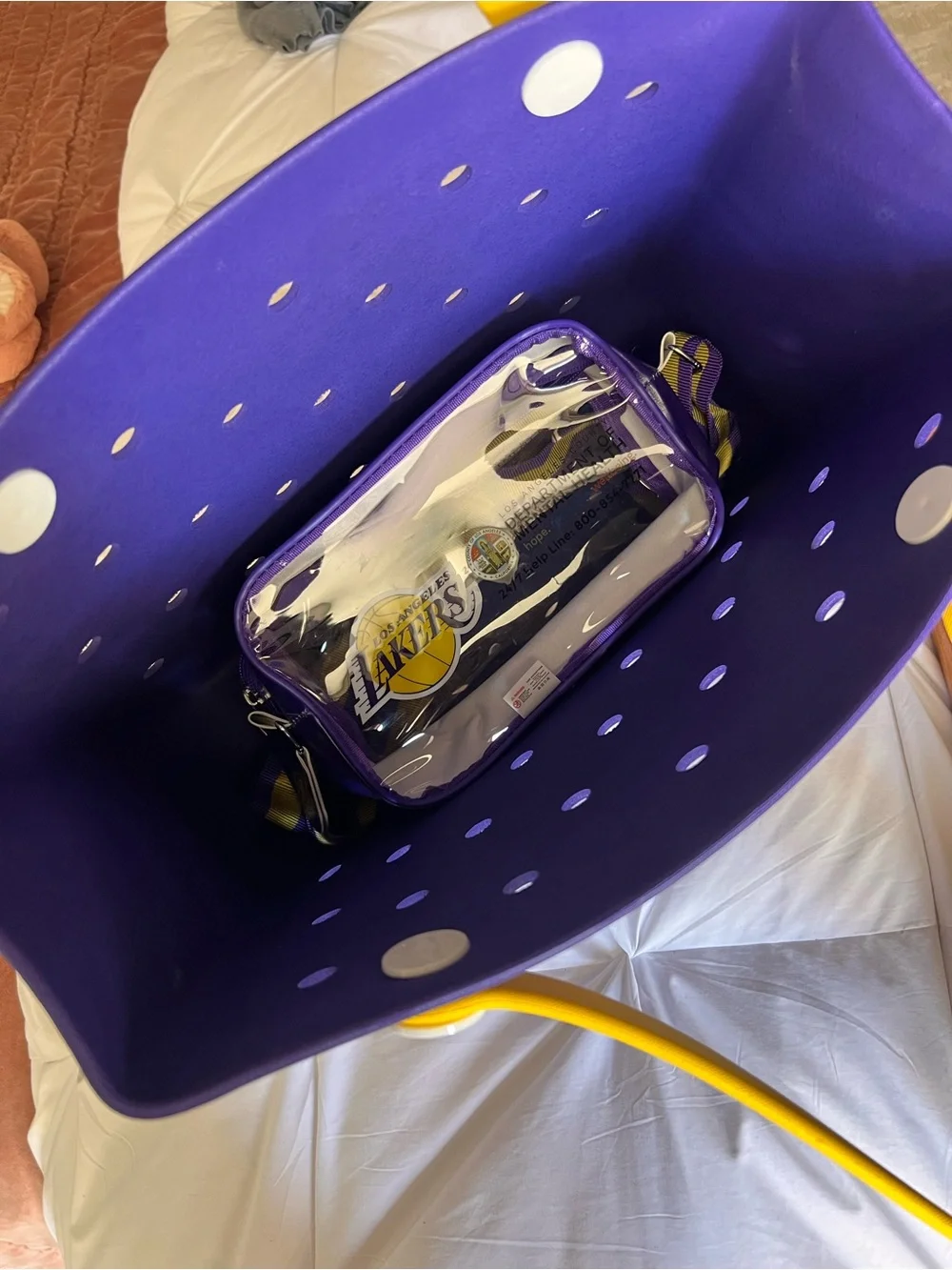 Purple Tote BOGG BAG Crocs lk LA Los Angeles Lakers NBA New w/ crossbody bum bag